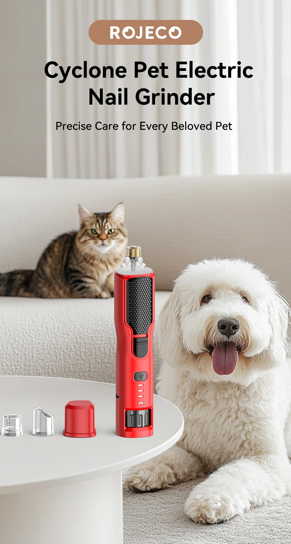 Coupe Griffe électronique pour animaux de compagnie, Rechargeable, toilettage des pattes de chien, coupe-ongles, lumière LED, 7 vitesses réglables, griffe de chat